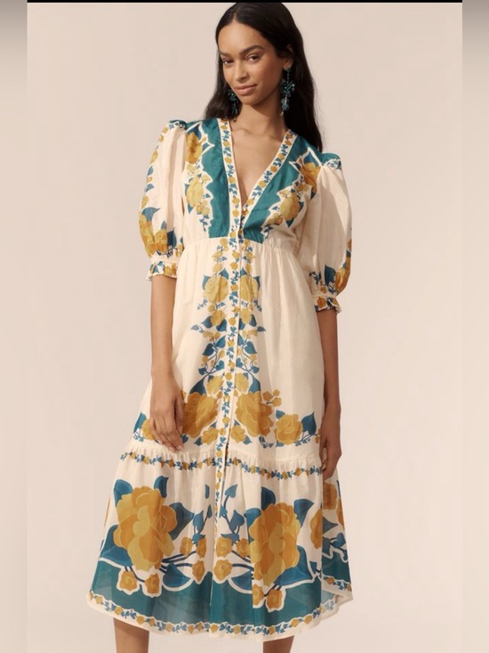 FARM Rio Dresses & Skirts - FARM Rio x Anthropologie Puff Sleeve Floral Midi Dress L